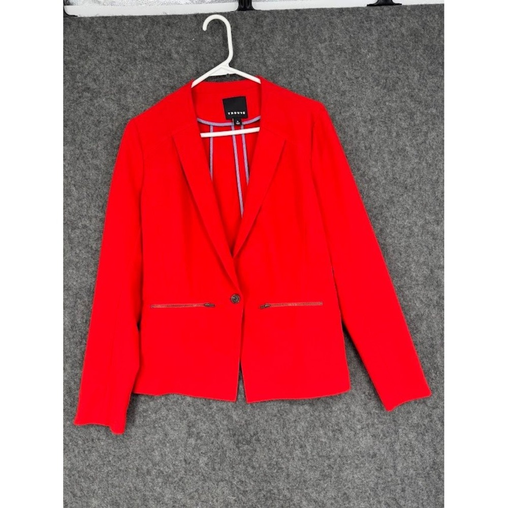 Trouve Red Single Button Blazer Jacket with Zip Pockets‎ Womens Size M HL274567